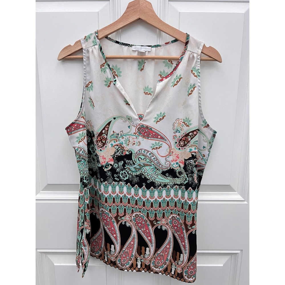 New York & Company Womens Medium Paisley Border Print Sleeveless V-Neck Blouse